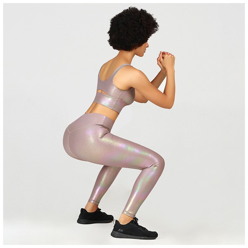 Yoga Suit For Women Model Breathable Solid Color Hot Stamping Yoga Suit Set Exercise Running Fitness Yoga Suit