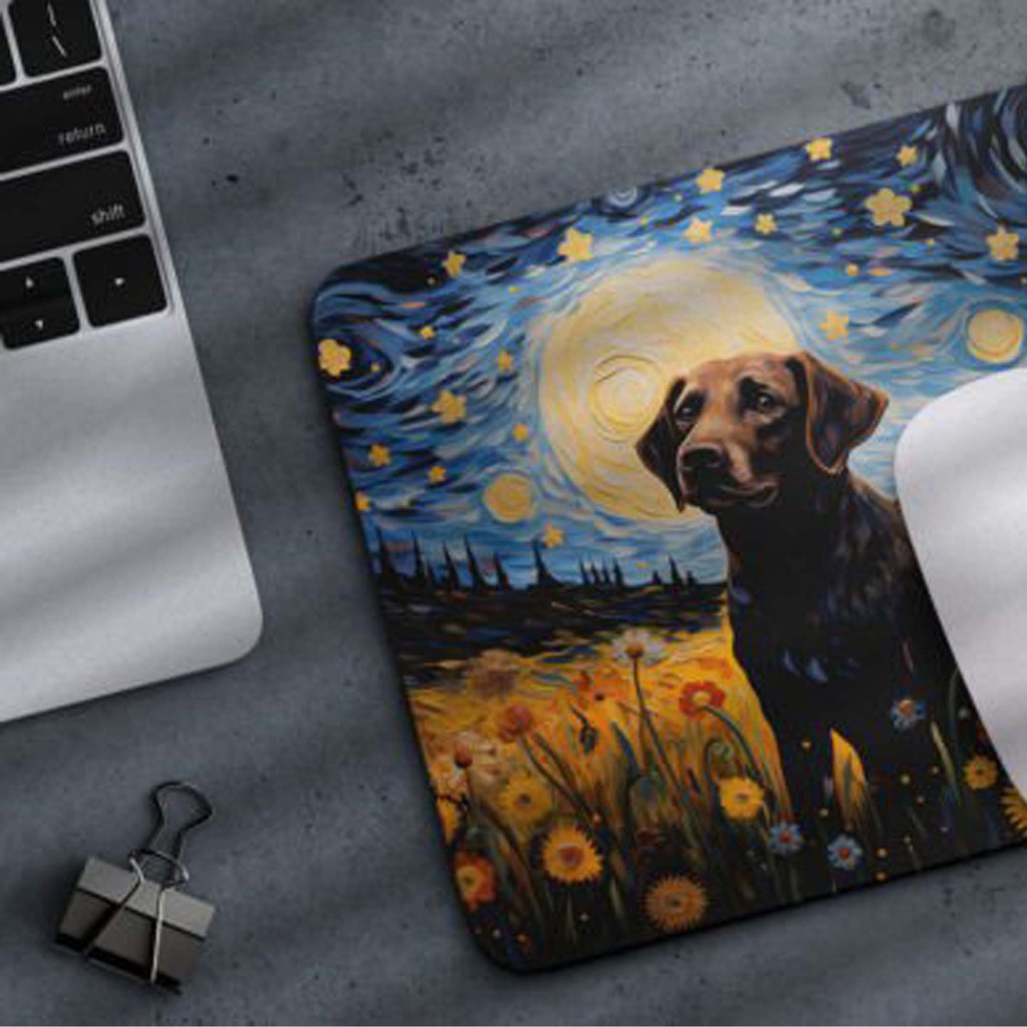 Starry Night Dog Labrador Non-Slip Computer Mousepad