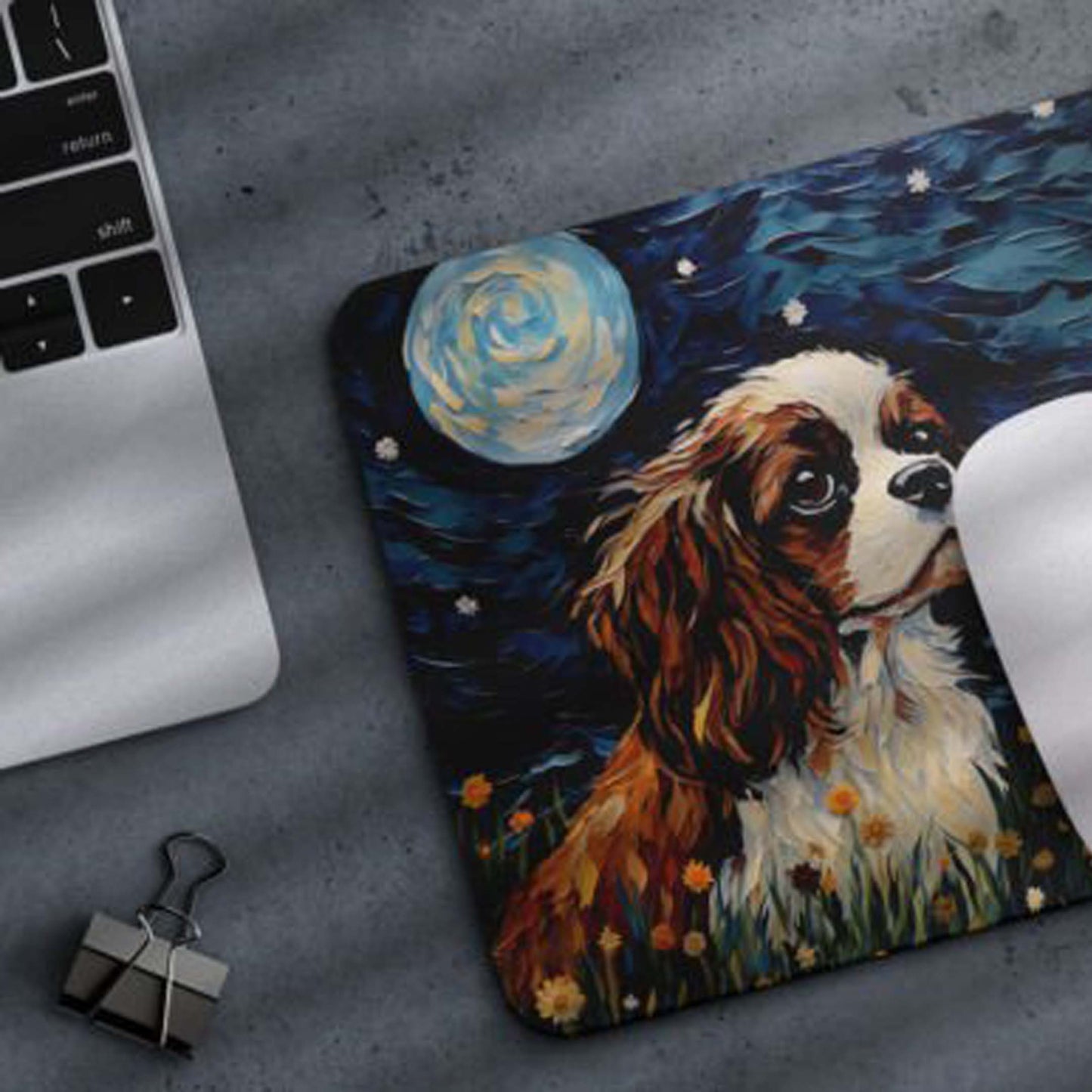 Starry Night Dog Cavalier King Non-Slip Computer Mousepad