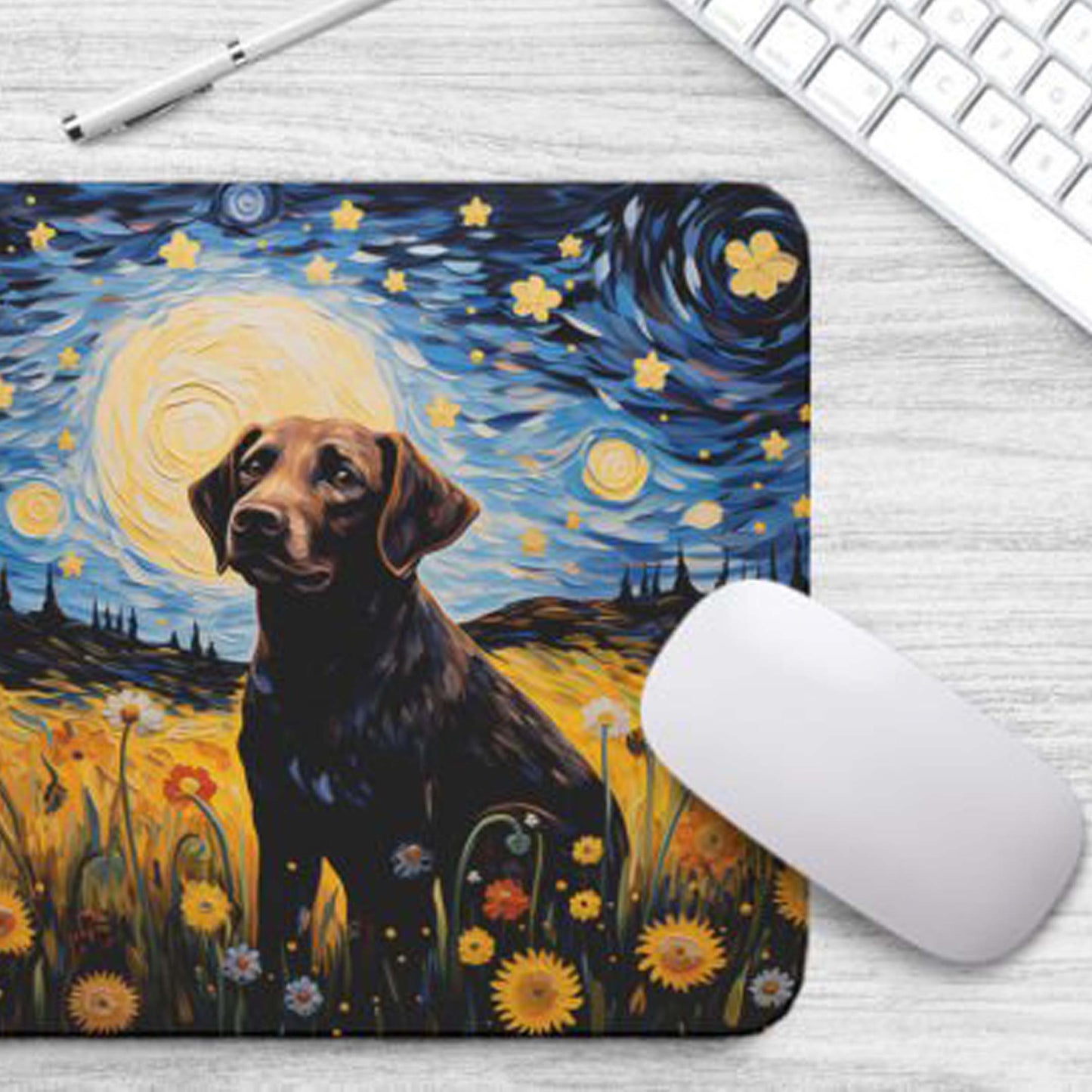 Starry Night Dog Labrador Non-Slip Computer Mousepad